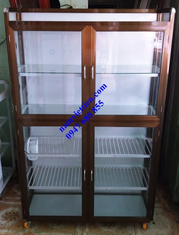 tủ kính khung nhôm tủ đựng chén bát bằng gỗ