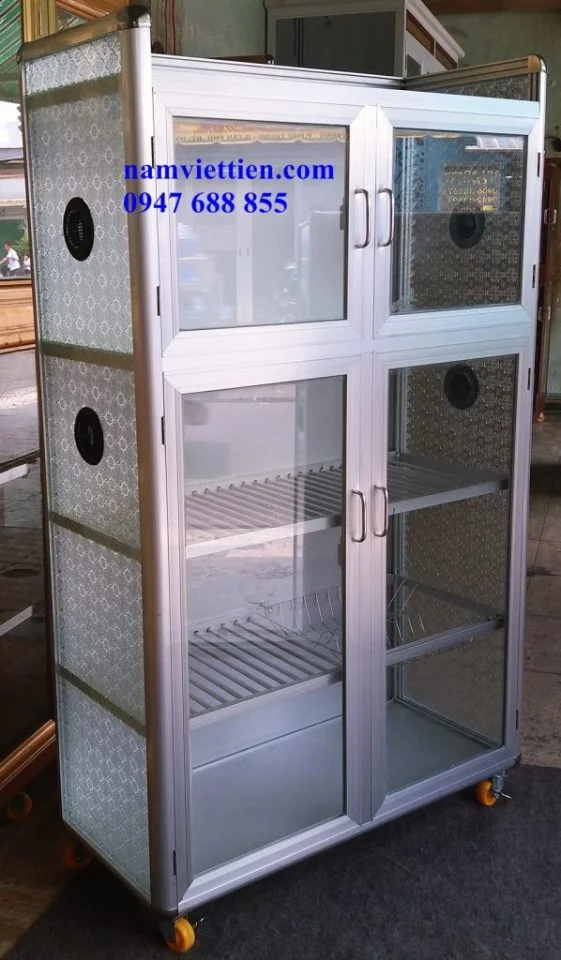 hình ảnh tủ bếp nhôm kính tủ gỗ đựng chén bát