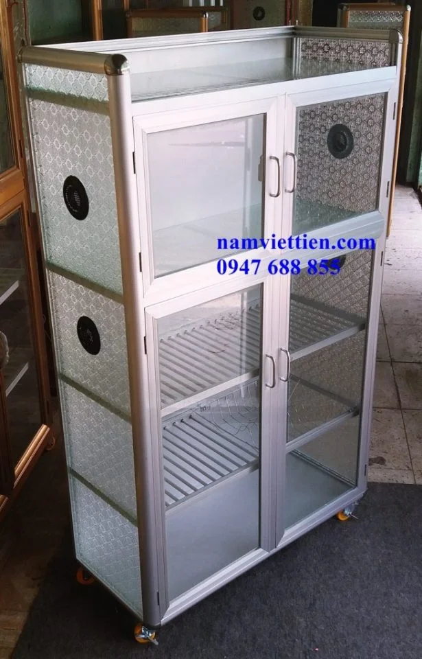 tủ nhôm kính trưng bày mẫu tủ bếp nhôm kính vân gỗ