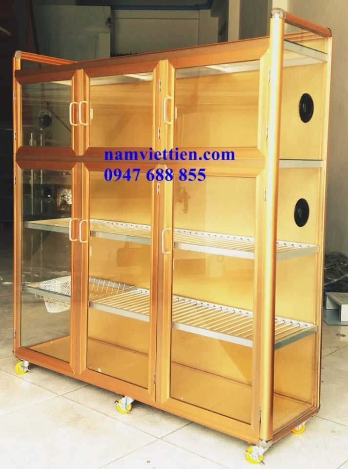 Tủ chén nhôm kính màu vàng Tủ chén nhôm kính màu vàng
