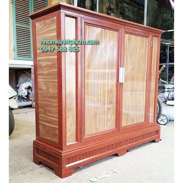 Mẫu tủ áo nhôm kính đẹp cao cấp vân gỗ Mẫu tủ áo nhôm kính giả gỗ đẹp